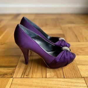 Michelangelo Diana | Deep Purple/Violet Peep-toe Pump with Rhinestones Size 7